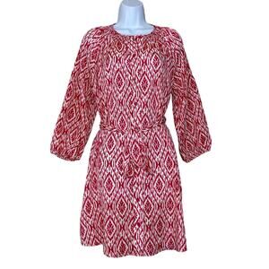 Anthropologie Maeve Frequencies Smocked Neckline Button Front Belted Dress M